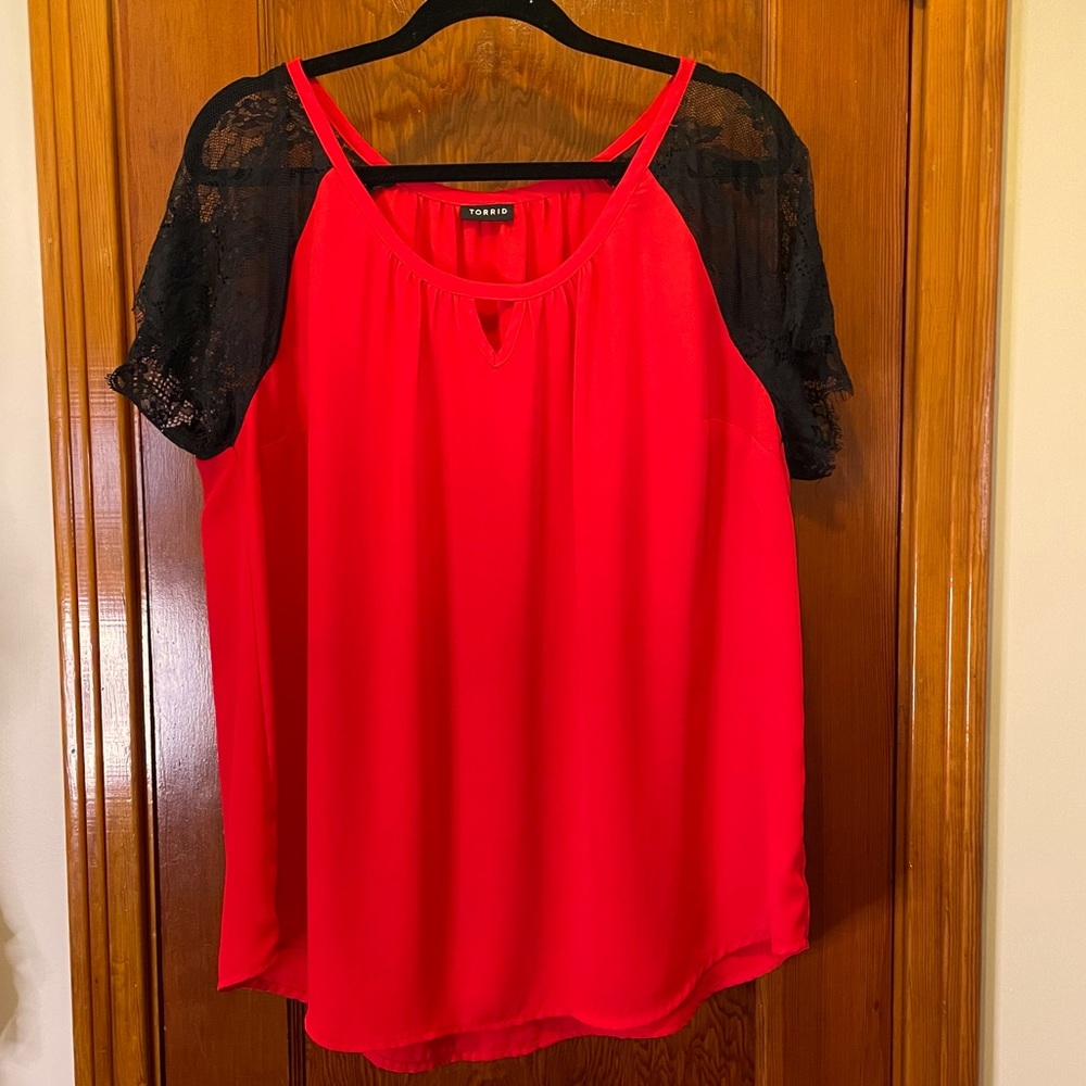 Torrid lace sleeve blouse, red 2x